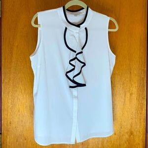 White black trim sleeveless Calvin Klein blouse Large
